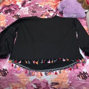 Black fringe crew neck top
